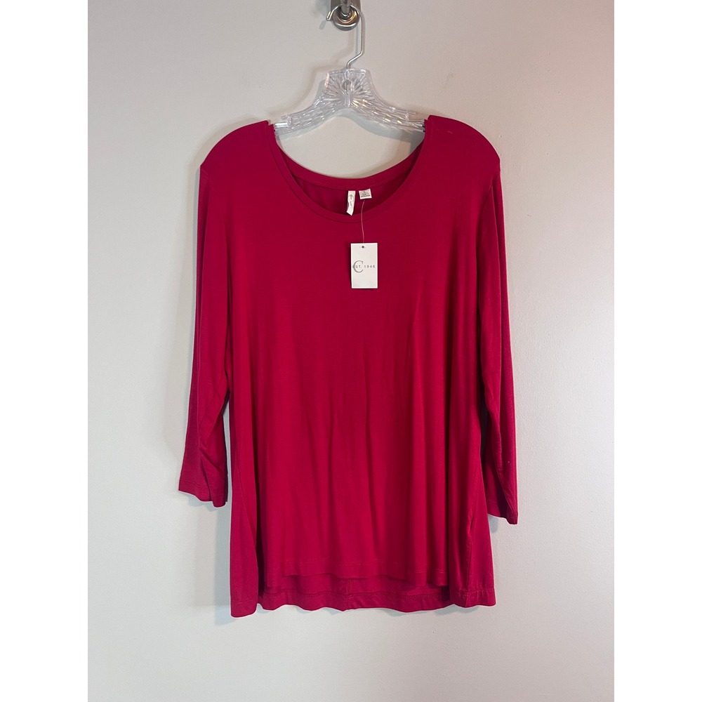 EST. 1946 Women Red Scoop Neck 3/4 Sleeve Jersey Knit Top Large NWT